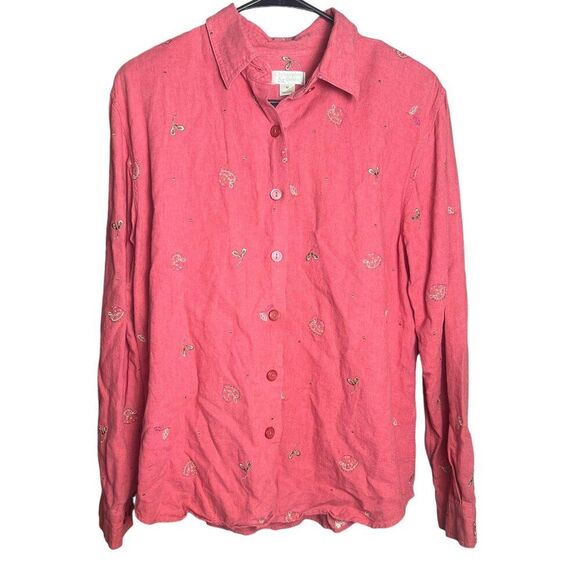 Vintage Christopher & Banks Linen Blend Embroidered Leaves and Strawberries Sz M - Picture 1 of 10